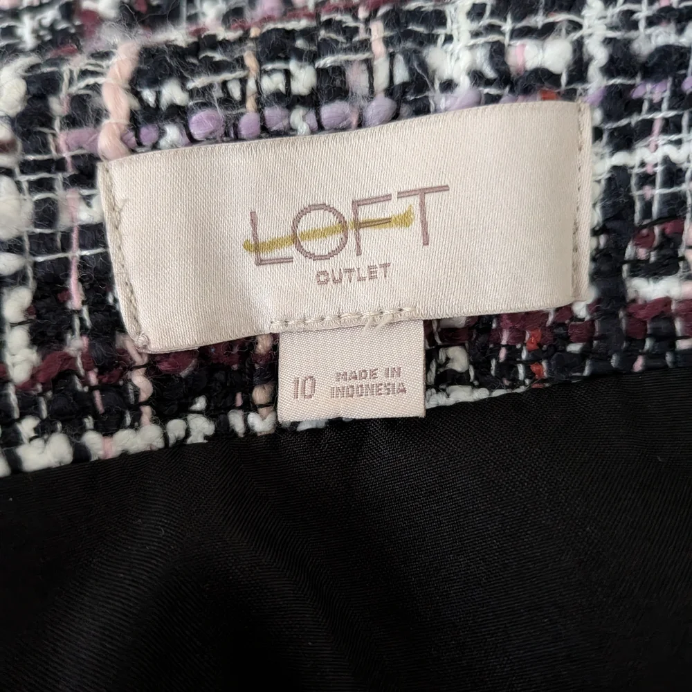 Loft Outlet Tweed Mini Skirt Black Burgundy‎ Plaid Zipper Pockets Size 10